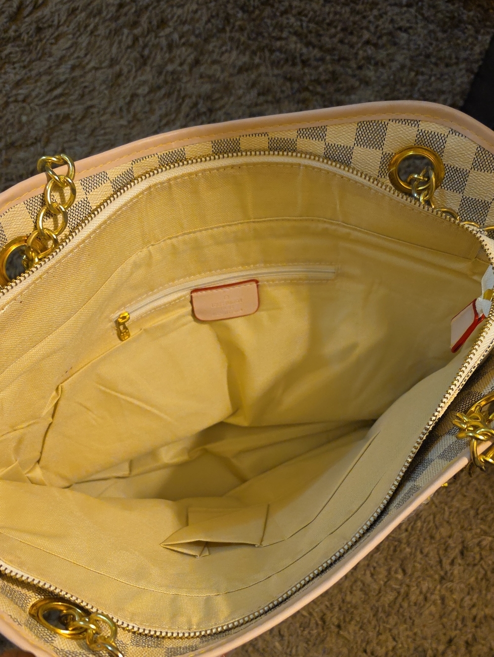 Designer-Inspired Pink Checkered Tote Bag with Gold Chain Handles - Picture 2 of 2